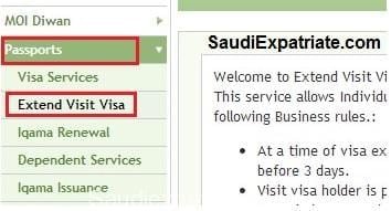 Visit Visa Extensions Online through moi.gov.sa
